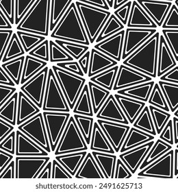 Minimal geometric background. Rounded solid shapes in frames. Large triangle size. Black and white style. Repeatable pattern. Awesome vector tiles. Seamless vector illustration.