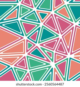 Minimal geometric background. Rounded solid shapes in frames. Big triangles size. Multicolored style. Repeatable pattern. Awesome vector tiles. Seamless vector illustration.