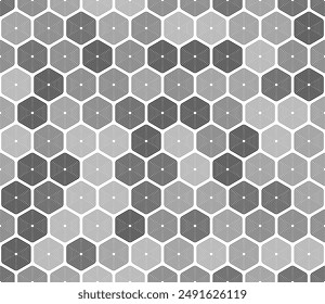 Fondo geométrico mínimo. Patrón de mosaico de hexágonos apilados redondeados. Tonos de color gris. Formas hexagonales. Patrón sin costuras. Ilustración vectorial con mosaico.