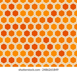 Fondo geométrico mínimo. Cuadrícula hexagonal simple con celdas sólidas internas. Tonos de color naranja. Formas hexagonales. Patrón sin costuras. Ilustración vectorial con mosaico.