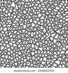 Minimal geometric background. Small triangles size. Black and white style. Rounded triangular cells outlined. Repeatable pattern. Monochrome contrast. Modern vector tiles.