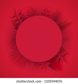 Minimal geometric background with tropical leafs in paper cut style, design for branding, advertising. Template for covers, invitations, posters, banners, flyers, placards. Vector illustration.