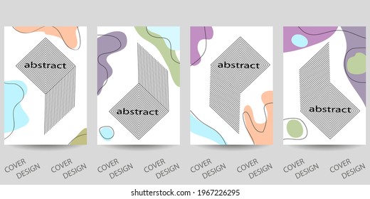 Minimal geometric backgrounds set with organic shapes and lines. Geometric pattern with art texture in pastel colors . For printing on covers, banners, sales, flyers. Modern design. Vector. EPS10