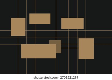 Layout de grade geométrica de bento mínimo com retângulos marrons no plano de fundo escuro