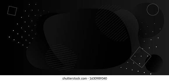 Minimal geometric black gradient background. Dynamical shapes, forms, line composition. Abstract dark flat banner. Business creative fluid  presentation party backdrop. Memphis Black Friday Sale BG 