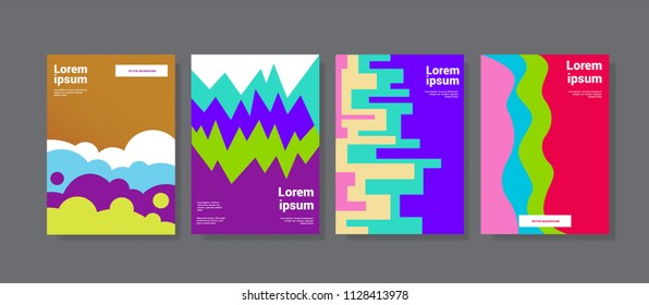 Minimal geometric bright colors background template set