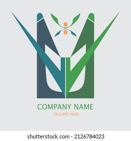 Minimal geometric business logo vector with blue and green color shades along with orange circles