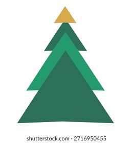 Minimal geometric Christmas tree icon, layered triangular shape, clean vector logo style, flat design, subtle symmetry, modern branding look, centered composition, pure white background, no text, no shadows