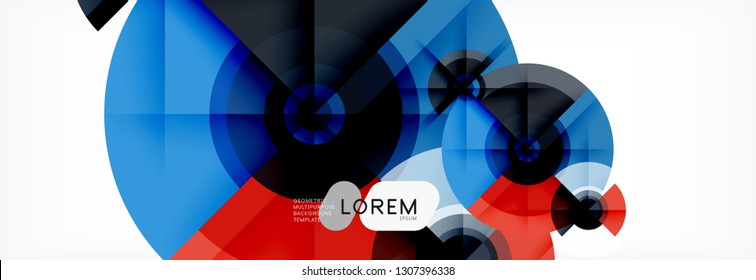 Mínimos círculos geométricos y triángulos de fondo abstracto, diseño tecno moderno, plantilla de afiche, diseño vectorial