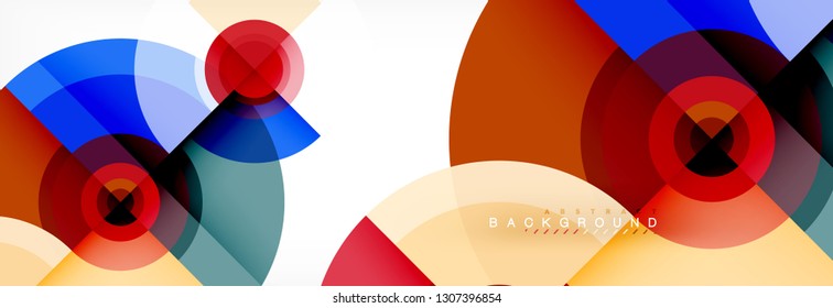 Minimal geometric circles and triangles abstract background, techno modern design, poster template, vector design