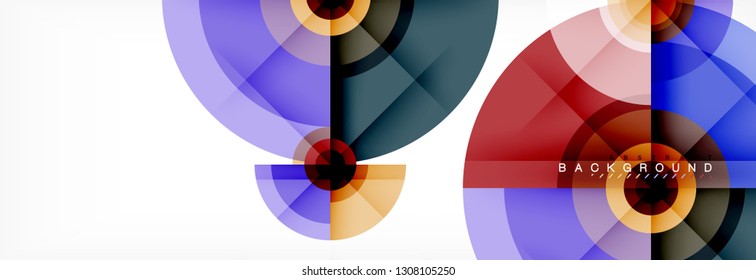 Minimal geometric circles and triangles abstract background, techno modern design, poster template, vector design