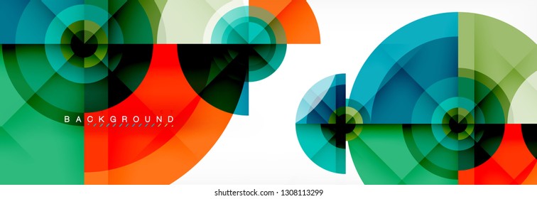 Minimal geometric circles and triangles abstract background, techno modern design, poster template, vector design