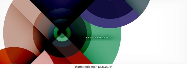 Minimal geometric circles and triangles abstract background, techno modern design, poster template, vector design