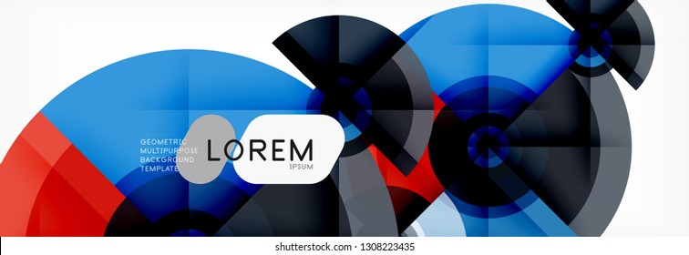Minimal geometric circles and triangles abstract background, techno modern design, poster template, vector design