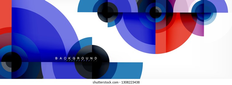 Minimal geometric circles and triangles abstract background, techno modern design, poster template, vector design
