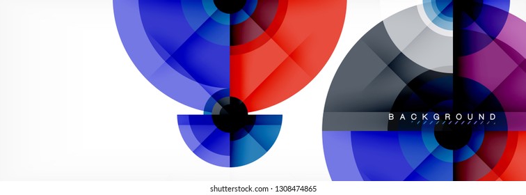 Minimal geometric circles and triangles abstract background, techno modern design, poster template, vector design
