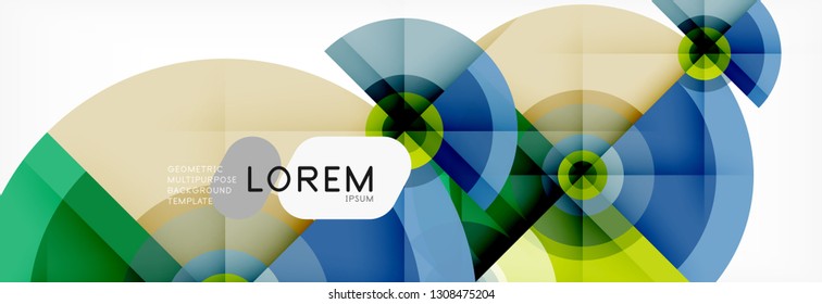 Mínimos círculos geométricos y triángulos de fondo abstracto, diseño tecno moderno, plantilla de afiche, diseño vectorial