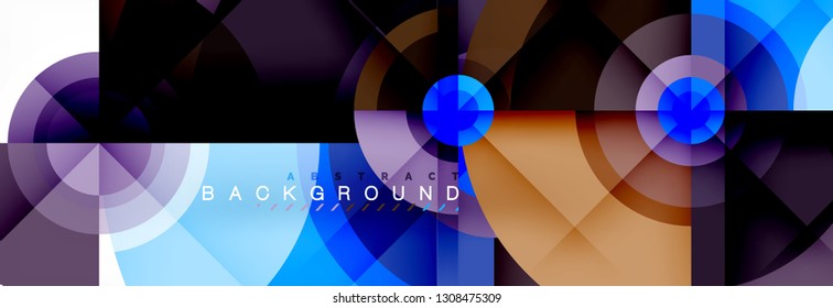 Mínimos círculos geométricos y triángulos de fondo abstracto, diseño tecno moderno, plantilla de afiche, diseño vectorial