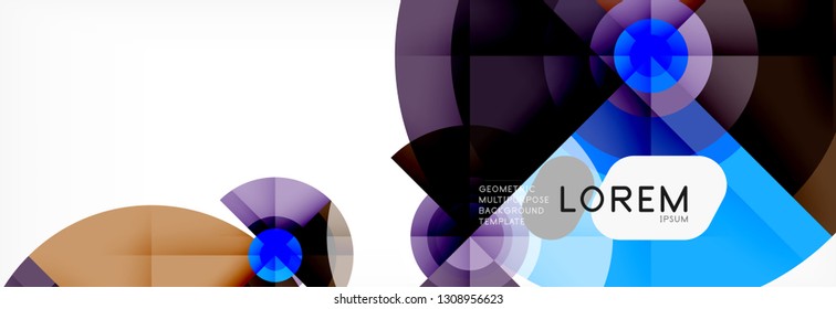 Minimal geometric circles and triangles abstract background, techno modern design, poster template, vector design