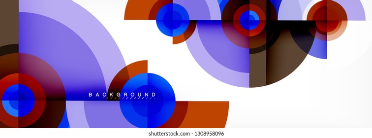 Minimal geometric circles and triangles abstract background, techno modern design, poster template, vector design