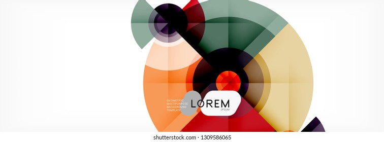 Mínimos círculos geométricos y triángulos de fondo abstracto, diseño tecno moderno, plantilla de afiche, diseño vectorial