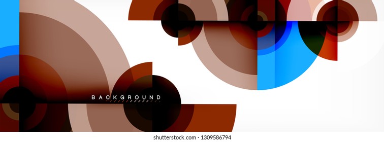 Minimal geometric circles and triangles abstract background, techno modern design, poster template, vector design