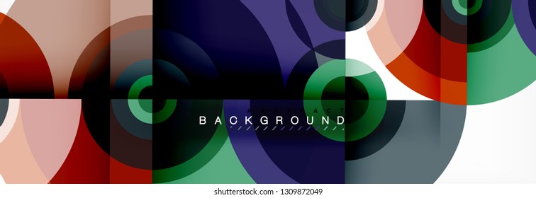 Mínimos círculos geométricos y triángulos de fondo abstracto, diseño tecno moderno, plantilla de afiche, diseño vectorial