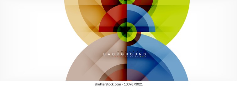 Mínimos círculos geométricos y triángulos de fondo abstracto, diseño tecno moderno, plantilla de afiche, diseño vectorial