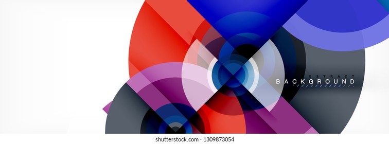 Mínimos círculos geométricos y triángulos de fondo abstracto, diseño tecno moderno, plantilla de afiche, diseño vectorial