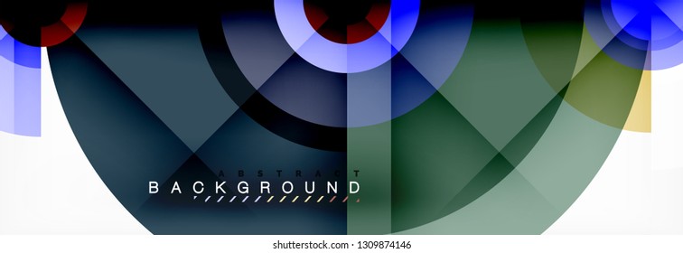 Mínimos círculos geométricos y triángulos de fondo abstracto, diseño tecno moderno, plantilla de afiche, diseño vectorial