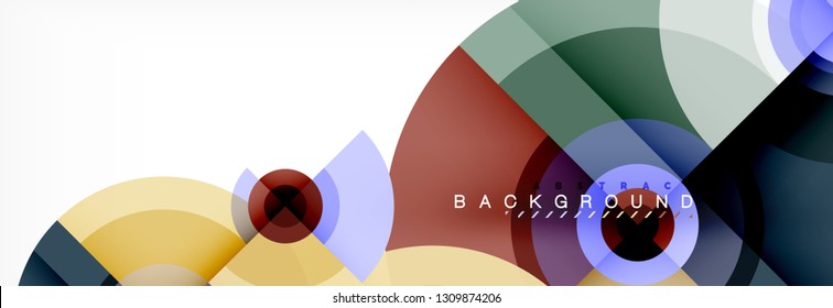 Mínimos círculos geométricos y triángulos de fondo abstracto, diseño tecno moderno, plantilla de afiche, diseño vectorial