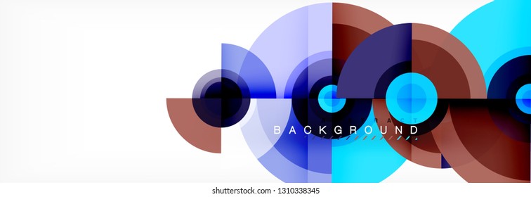 Mínimos círculos geométricos y triángulos de fondo abstracto, diseño tecno moderno, plantilla de afiche, diseño vectorial