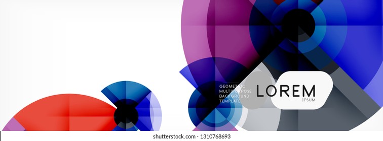 Mínimos círculos geométricos y triángulos de fondo abstracto, diseño tecno moderno, plantilla de afiche, diseño vectorial