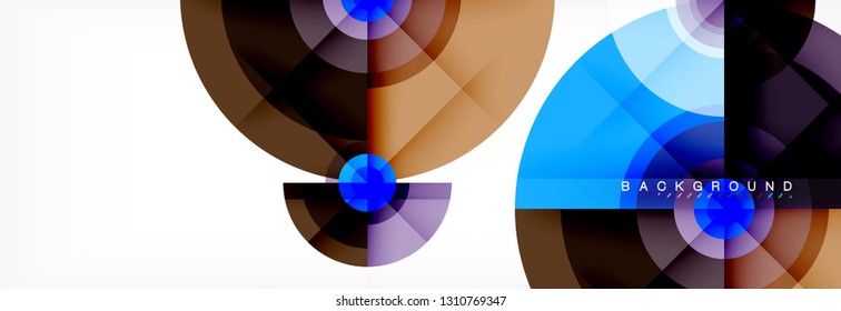 Minimal geometric circles and triangles abstract background, techno modern design, poster template, vector design
