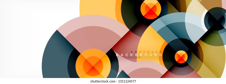 Mínimos círculos geométricos y triángulos de fondo abstracto, diseño tecno moderno, plantilla de afiche, diseño vectorial