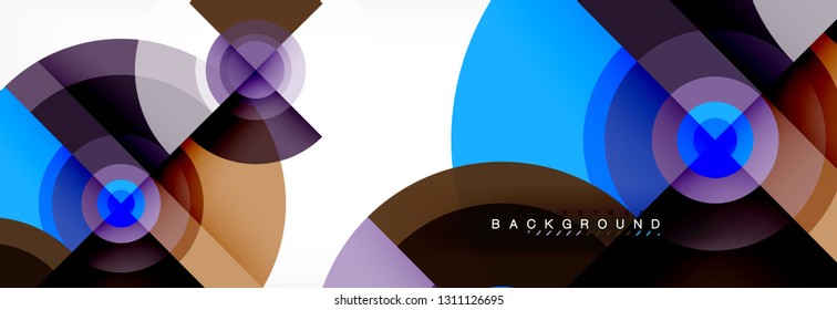 Mínimos círculos geométricos y triángulos de fondo abstracto, diseño tecno moderno, plantilla de afiche, diseño vectorial
