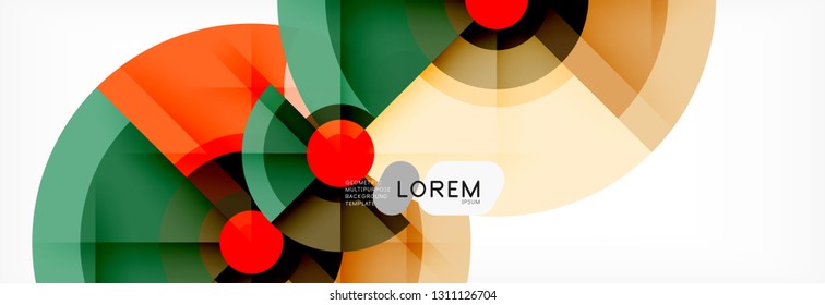 Mínimos círculos geométricos y triángulos de fondo abstracto, diseño tecno moderno, plantilla de afiche, diseño vectorial