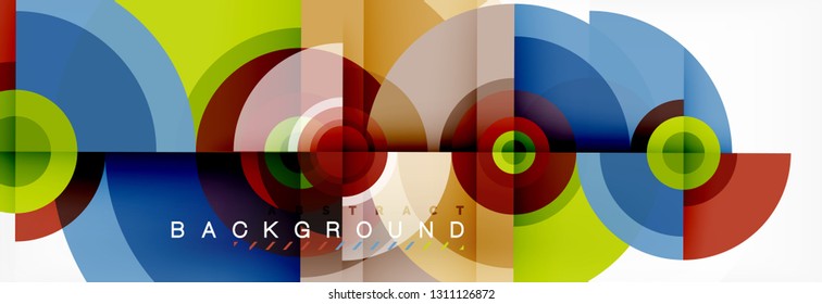 Mínimos círculos geométricos y triángulos de fondo abstracto, diseño tecno moderno, plantilla de afiche, diseño vectorial
