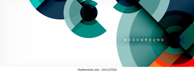 Mínimos círculos geométricos y triángulos de fondo abstracto, diseño tecno moderno, plantilla de afiche, diseño vectorial