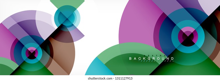 Minimal geometric circles and triangles abstract background, techno modern design, poster template, vector design