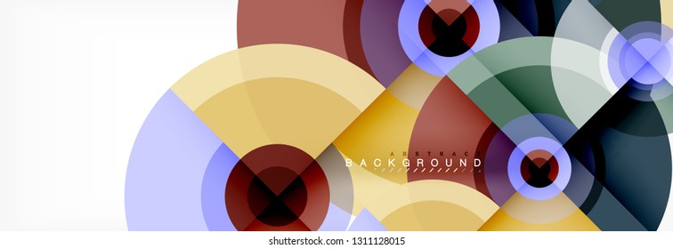 Mínimos círculos geométricos y triángulos de fondo abstracto, diseño tecno moderno, plantilla de afiche, diseño vectorial
