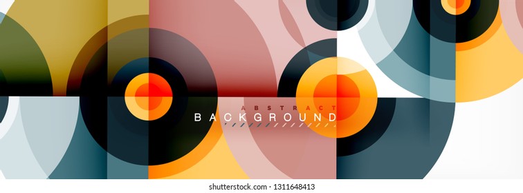 Mínimos círculos geométricos y triángulos de fondo abstracto, diseño tecno moderno, plantilla de afiche, diseño vectorial