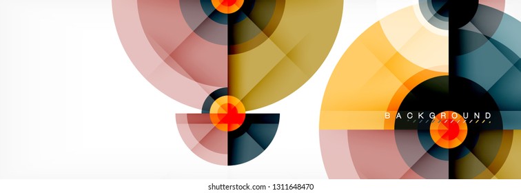 Minimal geometric circles and triangles abstract background, techno modern design, poster template, vector design