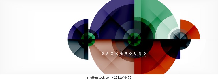 Mínimos círculos geométricos y triángulos de fondo abstracto, diseño tecno moderno, plantilla de afiche, diseño vectorial