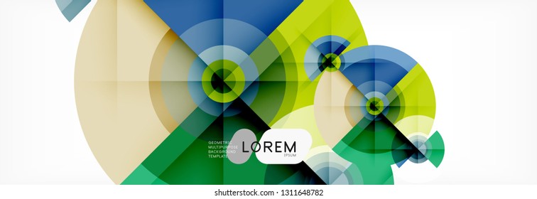 Minimal geometric circles and triangles abstract background, techno modern design, poster template, vector design