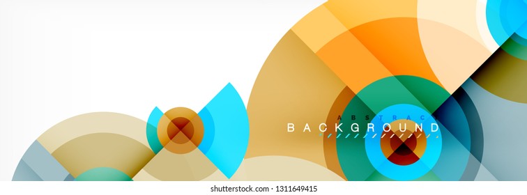 Mínimos círculos geométricos y triángulos de fondo abstracto, diseño tecno moderno, plantilla de afiche, diseño vectorial