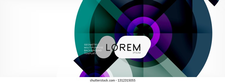 Minimal geometric circles and triangles abstract background, techno modern design, poster template, vector design
