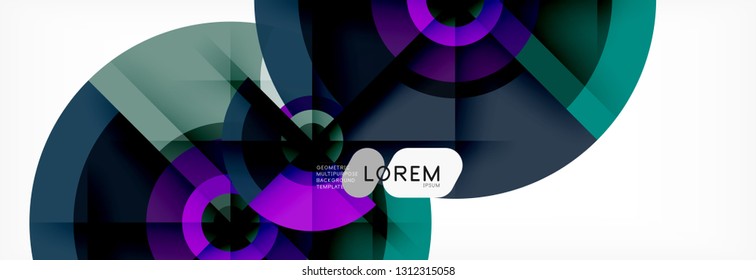 Minimal geometric circles and triangles abstract background, techno modern design, poster template, vector design