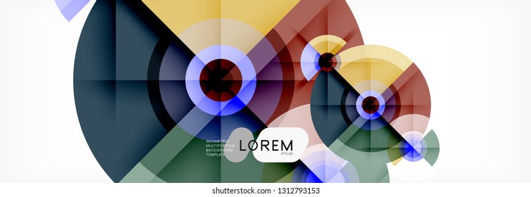 Minimal geometric circles and triangles abstract background, techno modern design, poster template, vector design