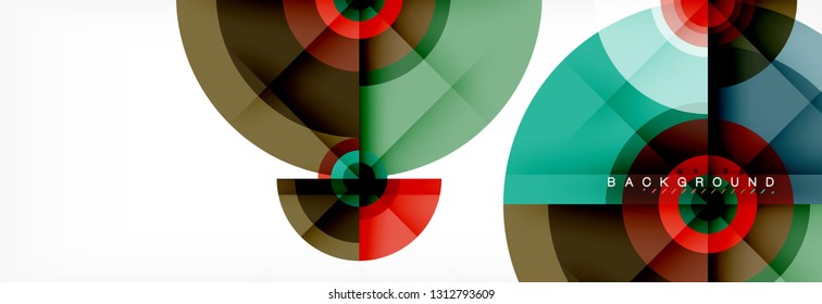 Mínimos círculos geométricos y triángulos de fondo abstracto, diseño tecno moderno, plantilla de afiche, diseño vectorial